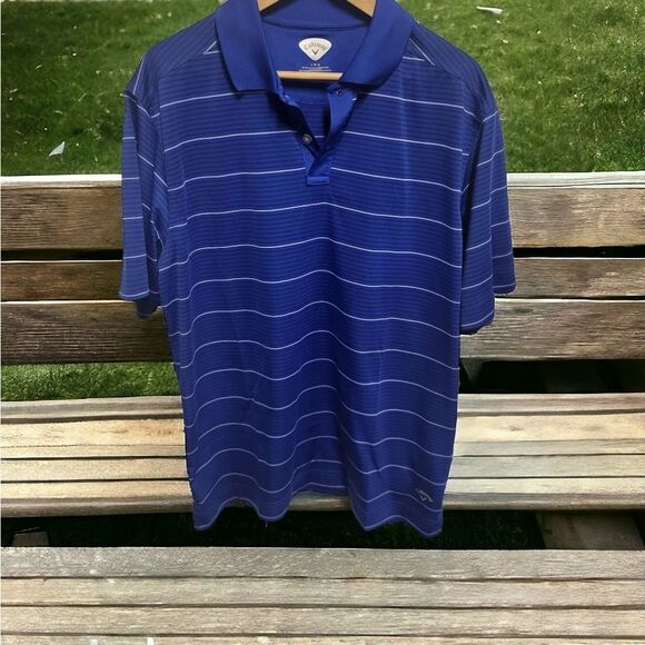 Callaway Polo‎ Shirt Mens Large Blue Stripe Outdoors Casual Lightweight Golf - Picture 1 of 9